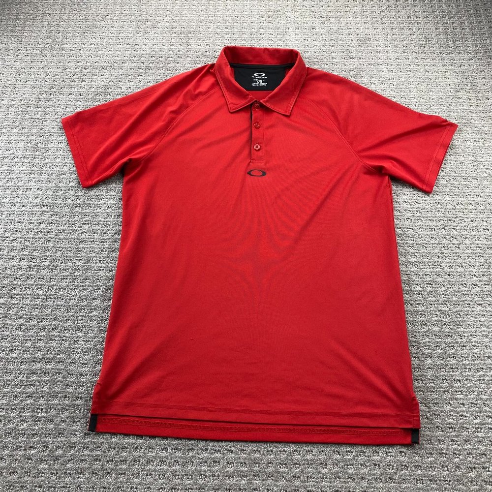 Oakley Polo Shirt Men Large L Red Center Logo Golf Outdoors Golfer with Defects